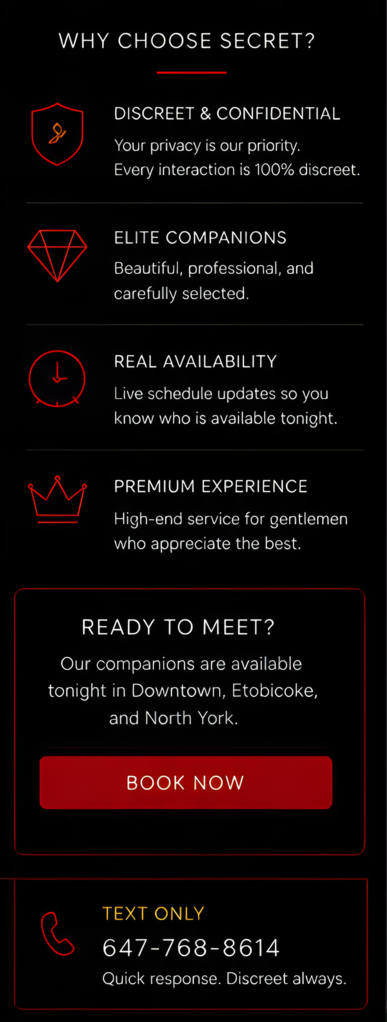 Why Choose Secret Escorts and text-only contact information.